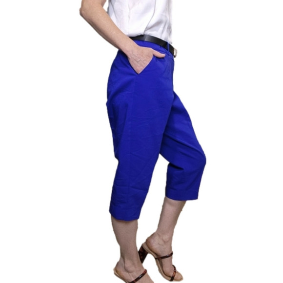 Size 12 Capri Royal blue pockets Cotton Summer slim fit pants APT.9 - Picture 4 of 15